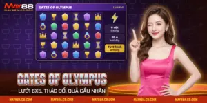 Đá quý, chén thánh và vương miện trên lưới của nổ hũ Gates of Olympus May88