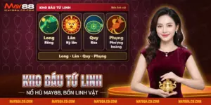 Bốn linh vật rồng, kỳ lân, rùa, phượng hoàng trong nổ hũ Kho Báu Tứ Linh May88